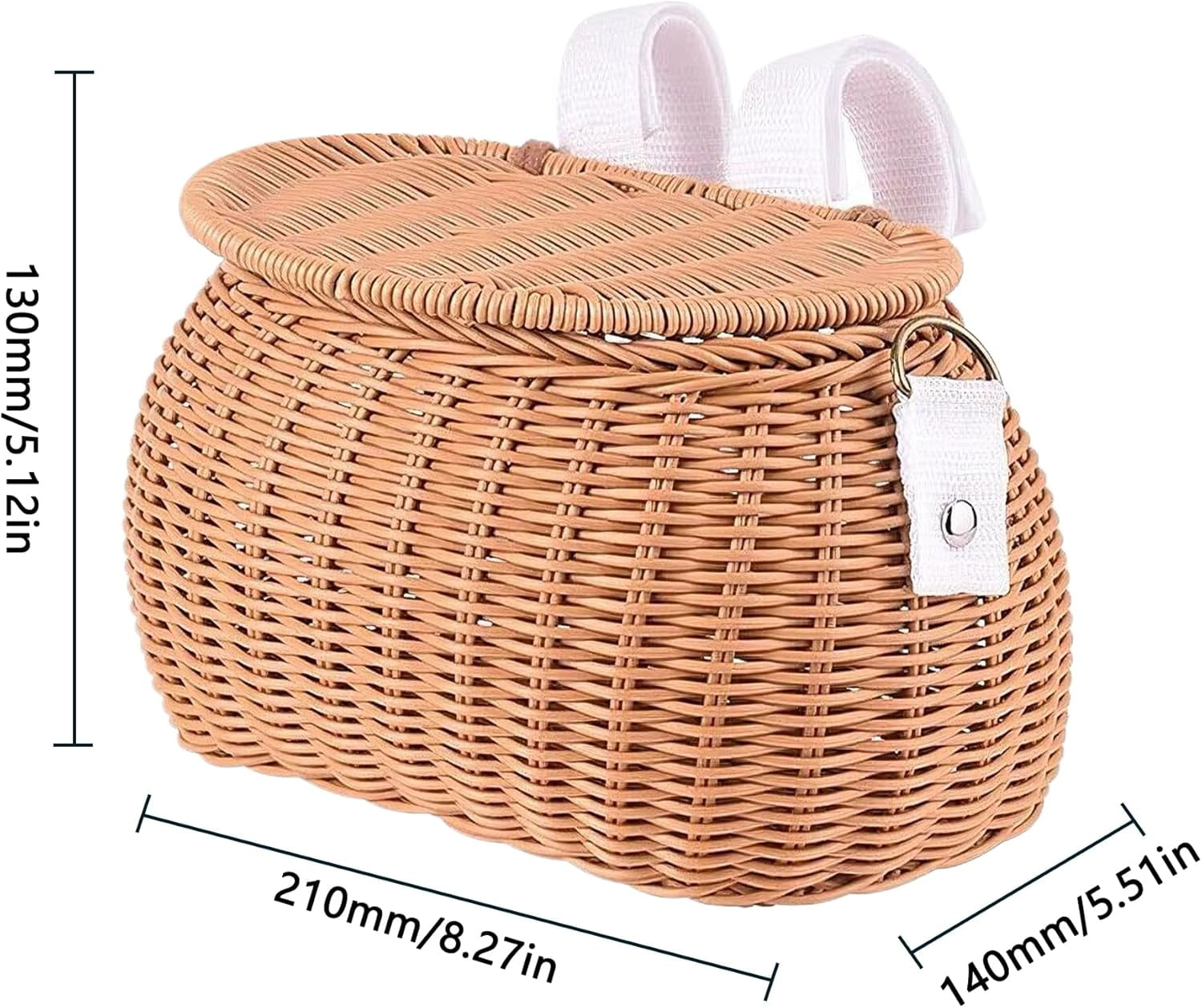 Wicker Kids Bike Basket: Detachable Bike Basket Front with Lid & Adjustable Straps, Finely Hand-Woven Basket Backpack, Rattan Storage Bicycle Basket, Scooter Tricycle Basket