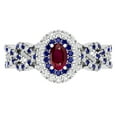thumbnail image 2 of Dazzlingrock Collection 6X4mm Oval Ruby with Round Blue Sapphire & White Diamond Interweaving Double Halo Wedding Ring for Women in 10K White Gold, Size 7.5, 2 of 6