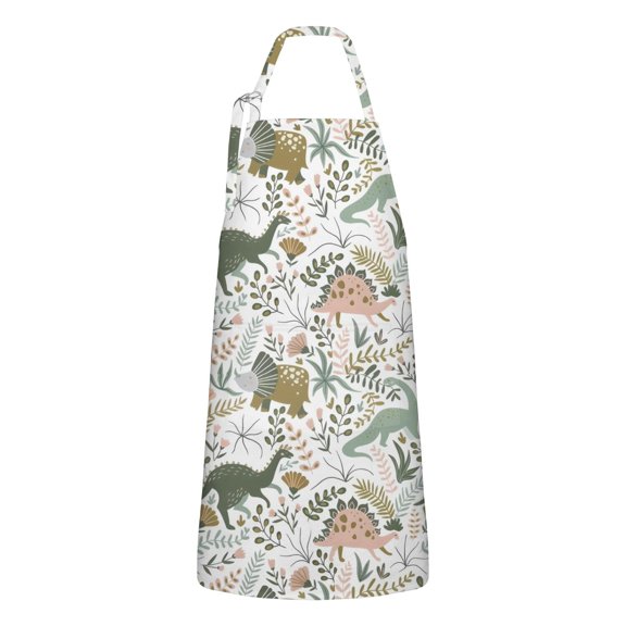 Colorful Dinosaurs Floral Pattern Apron-Garden Aprons for Women with Pockets-Cotton Linen Waterproof Kitchen Cooking Gardening Aprons Adjustable for Kitchen,Cooking,BBQ and Salon 33x27 Inch