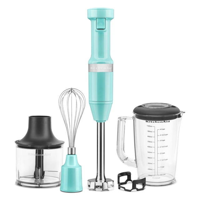 Batidora de mano con cable de velocidad variable KitchenAid con accesorios, Aqua Sky, KHBV83AQ