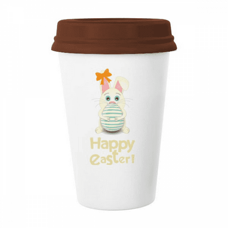 

Happy Easter Festival Egg Bow Mug Coffee Drinking Glass Pottery Cerac Cup Lid