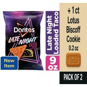 Doritos Tortilla Chips, Late Night Loaded Taco 9 oz - Pack of 2 & Lotus Biscoff Cookie - 0.2 Oz - 1 ct