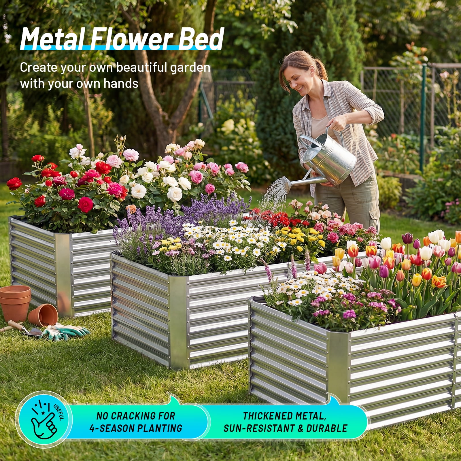 Land Guard 3PS Galvanized Metal Raised Garden Bed 6x3x2 ft, 2FT Deep Root Elevated Planter Box Steel Large Vegetable Flower Bed Kit(Silver)