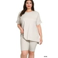thumbnail image 3 of Zenana Women's Brushed DTY Microfier Round Neck Short Sleeve Hi-Low Hem & Biker Short Loungewear Set, 3 of 4