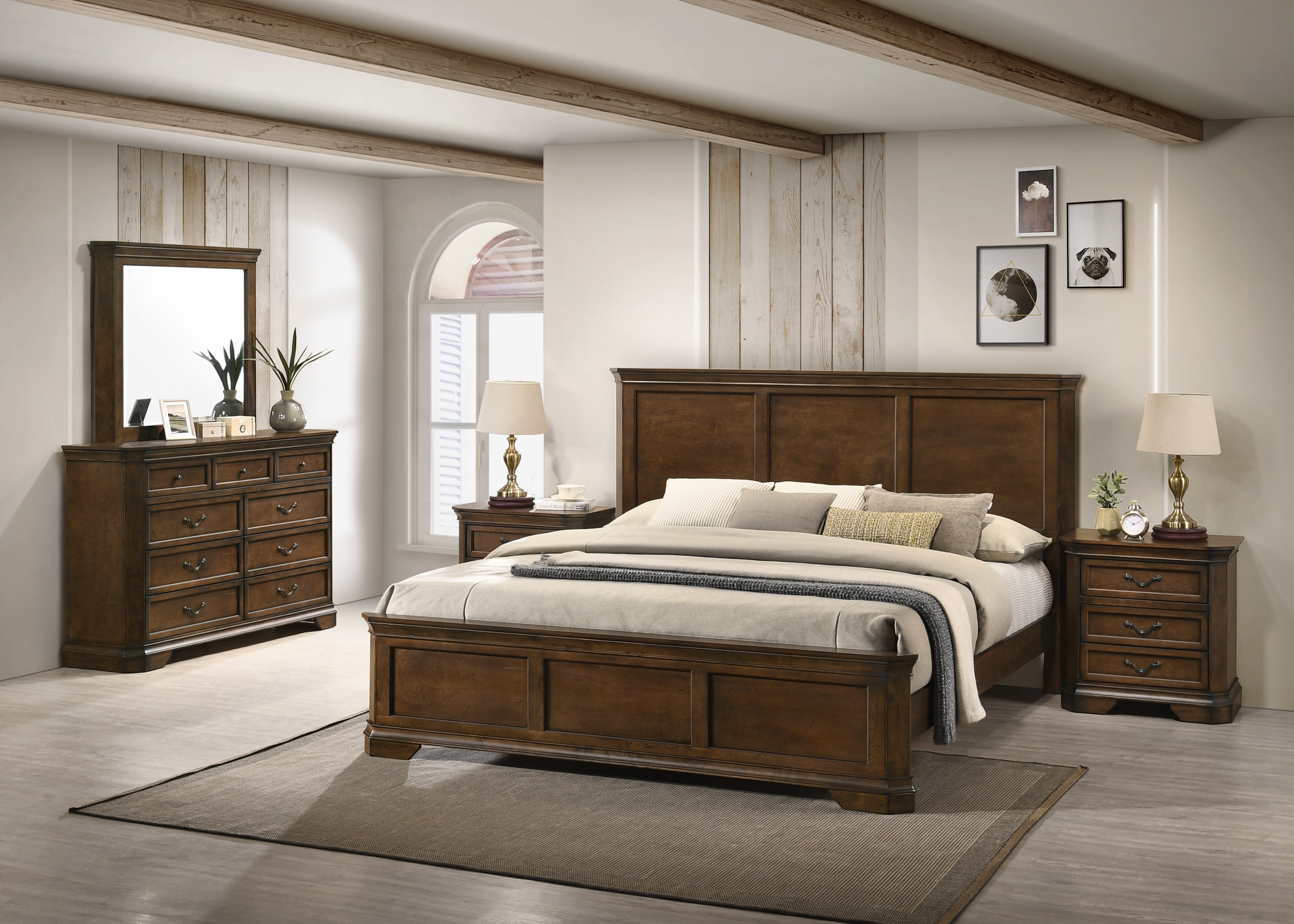 Roundhill Furniture Maderne Traditional 5-Piece Wood Bedroom Furniture ...