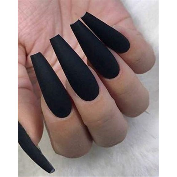 24pz Press On False Nails Fake Nail Salon Full Cover Design for Women Girls Beauty Extra Long Coffin Matte Black