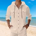 thumbnail image 1 of Ceisia Men's Regular Fit Cotton Linen Blend Hooded Roll-Tab 3/4 Sleeve Solid Color Casual Shirt Gifts, 1 of 9