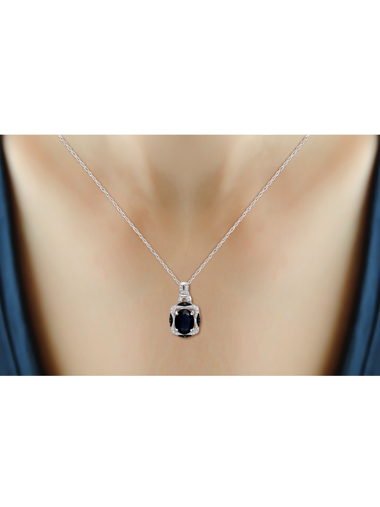 6.00 Carat T.G.W. Sapphire And Black & White Diamond Accent Sterling Silver 3-Piece Jewelry set