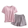 thumbnail image 2 of Viikei Womens Plus 2 Piece PJS,Women's Casual Loose with Chest Cushion Round Neck Short Sleeve Shorts Set Pink L, 2 of 6