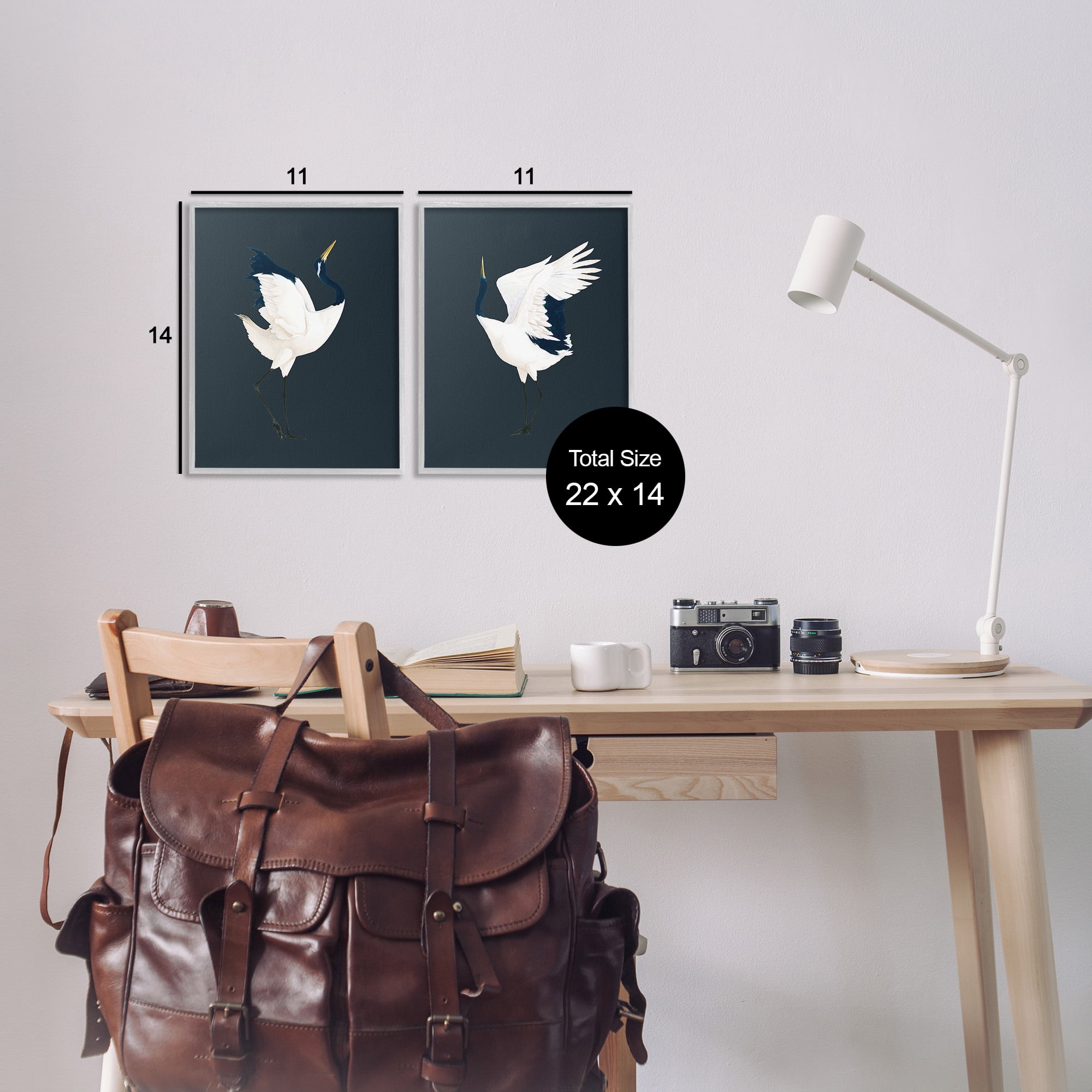 Stupell Industries Traditional Cranes Dance Animals & Insects Painting Gray Framed Art Print Wall Art, 11 x 14, Set of 2