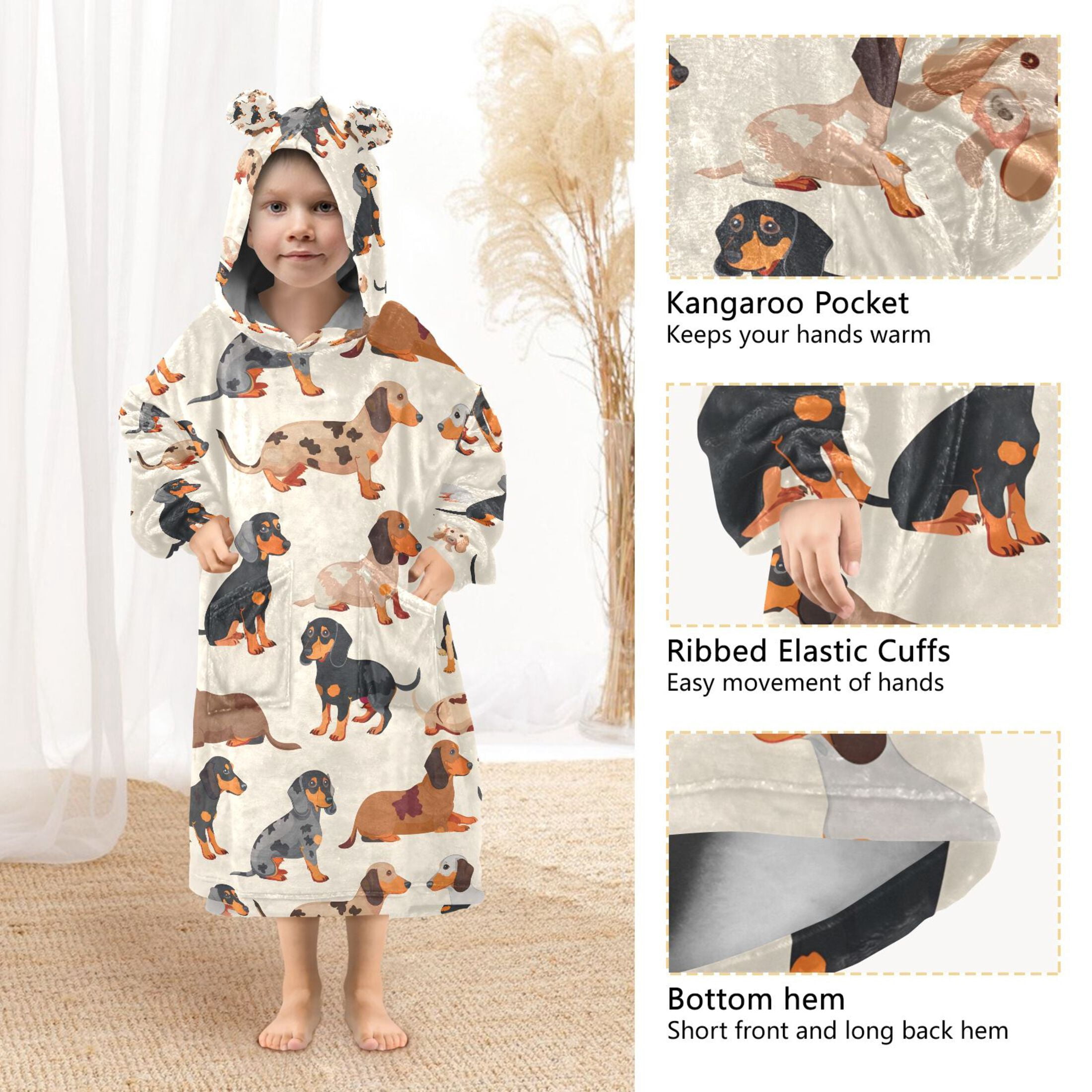 joogoo Wearable Blanket Hoodie for Cute Dachshund Dog Flannel Sherpa Pocket 3-14 YR S