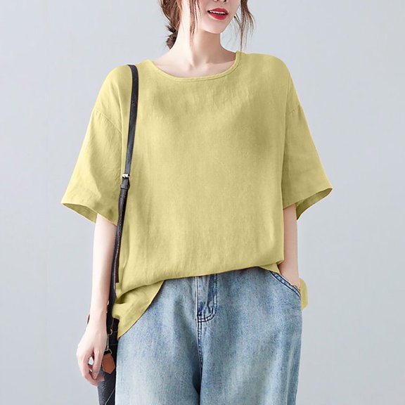 Sevevn Women's Fashionable Retro Embroidered Round Neck Five Quarter Sleeved Short Sleeved Blouse Early Access Deals Green XXXL