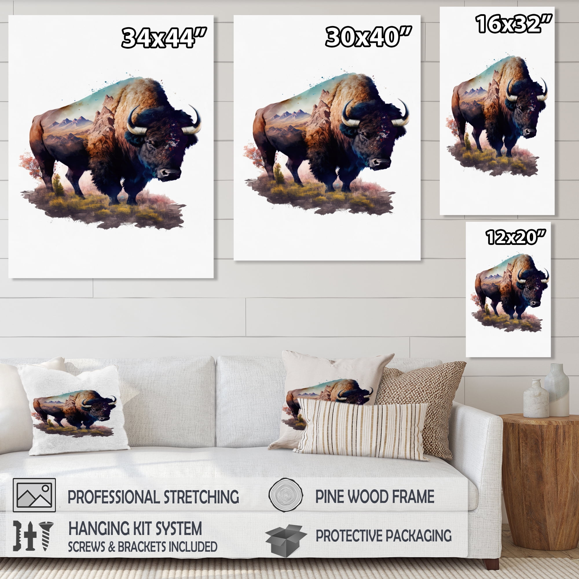 Designart Double Exposure Of A Bull With Nevada Landscape Canvas Wall Art
