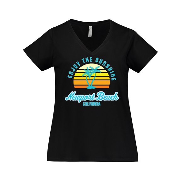 Inktastic Summer Enjoy the Sunshine Newport Beach Florida in Blue Women's Plus Size V-Neck T-Shirt