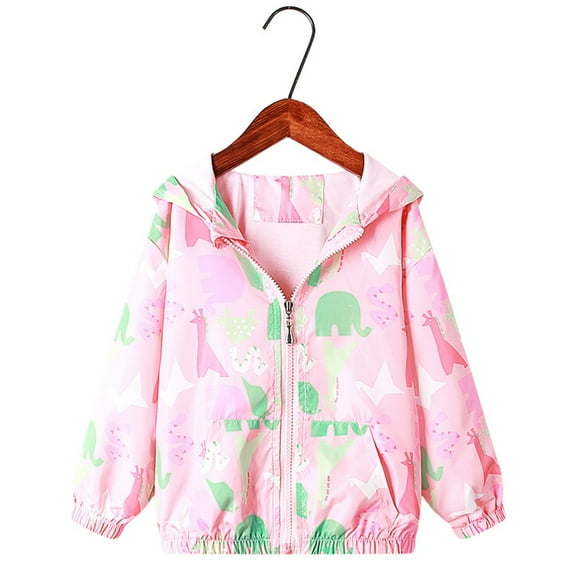 SGFCWSX Girls Hooded Jacket Lightweight Kids Coat Cute Print Outdoor Jackets Pink Size 6 Years