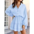 thumbnail image 4 of Summer Dresses for Women Flowy Ruffle Long Sleeve V Neck Tiered Casual Beach Mini Dress Blue M, 4 of 5