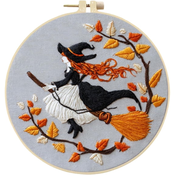 Halloween Pumpkin Night Long Stitch DIY Embroidery Kit, Long Stitch Needlework Arts Crafts Wall Decor Gifts for Beginners Adults