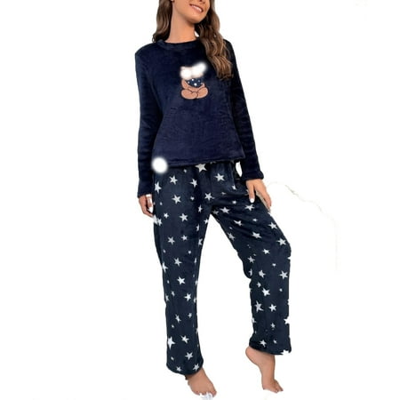 

Women s Pajama Sets Navy Blue Cute Geometric Round Neck Pant Sets Long Sleeve