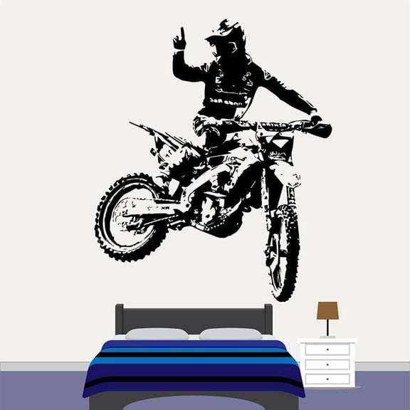 Motocross Motorbike Vinyl Wall Art Stickers Dirt Bike Window Decal Cool Style Boys Bedroom Club Man Cave Home Decoration 42x50cm