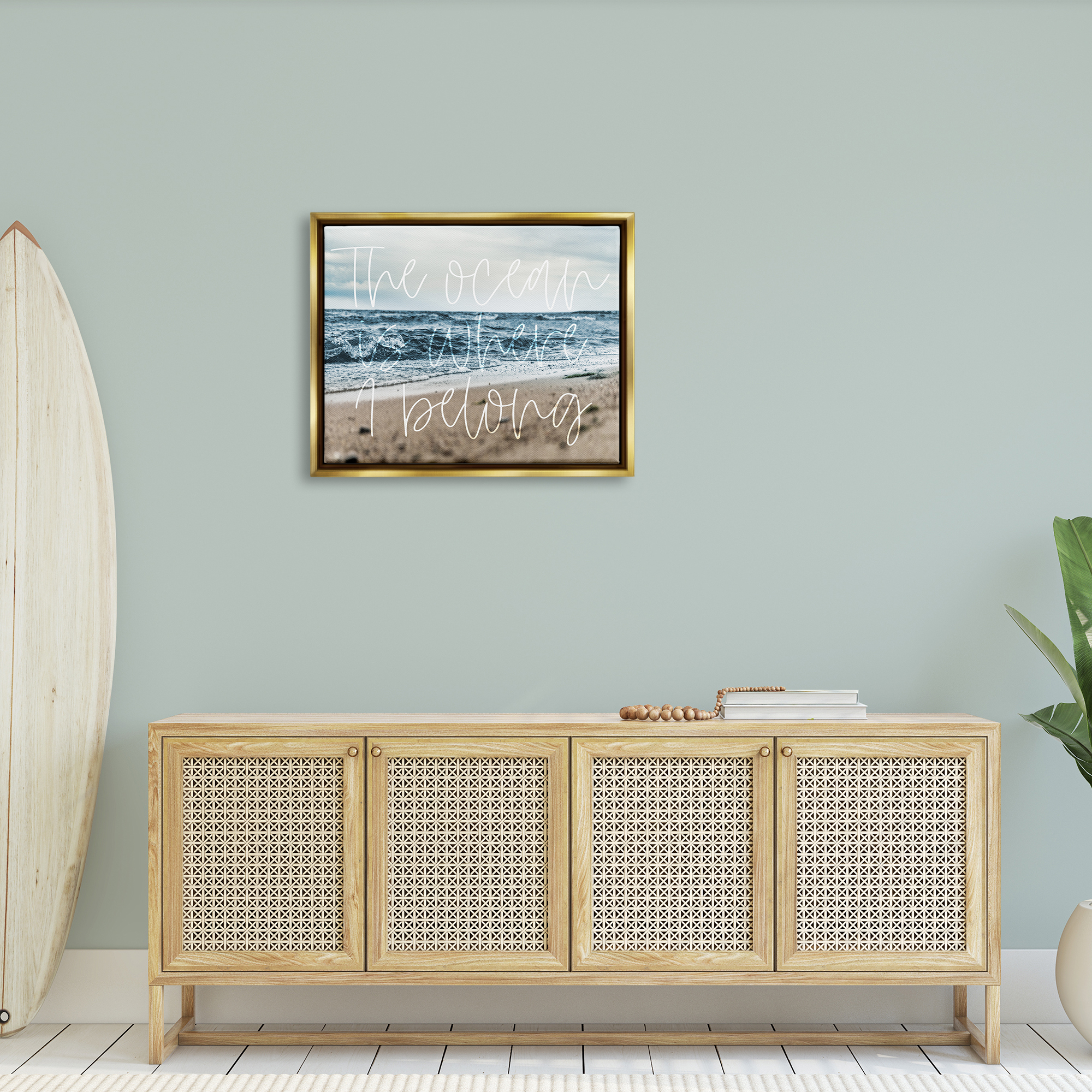 Stupell Ocean Is Where I Belong Beach Waves Landscape Painting Gold Floater Framed Art Print Wall Art