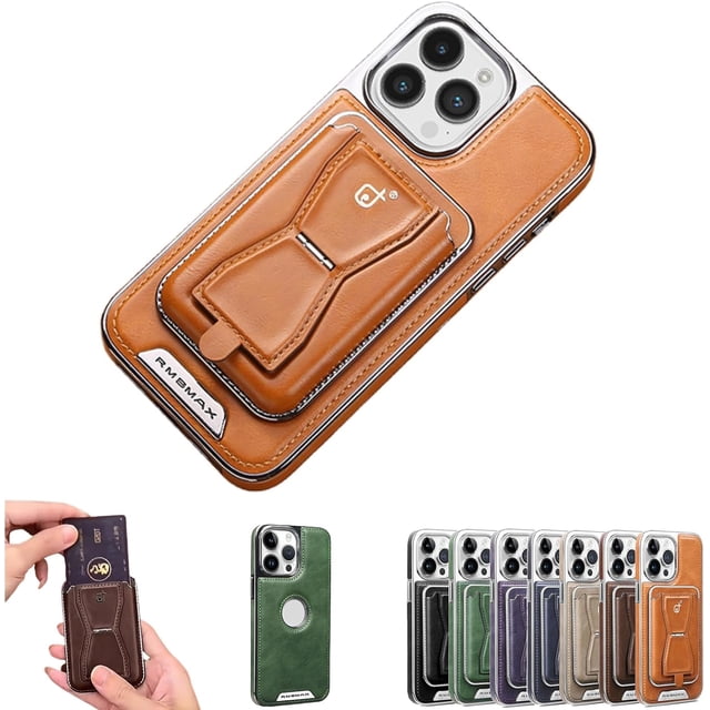 Adecuado para iPhone15 Series Invisible plegable soporte magnético tarjeta bolsa teléfono caso para iPhone 14 13 Pro Max (marrón oscuro, para iPhone14Pro)