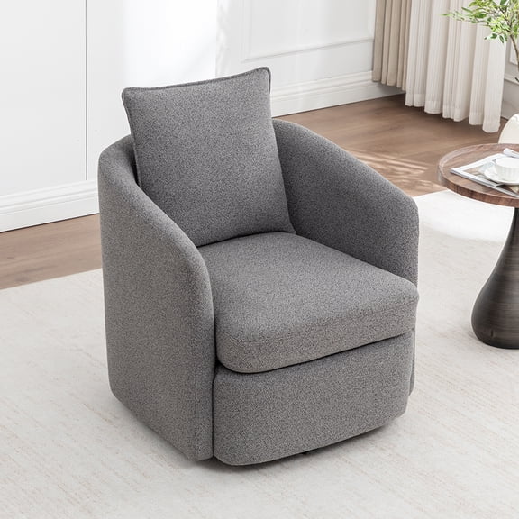 MINCETA Accent Chair, 360°Swivel Barrel Accent Chair with Pillow, Upholstered Club Arm Chair with Metal Base for Living Room, Bedroom, Fully Assembled, Gray