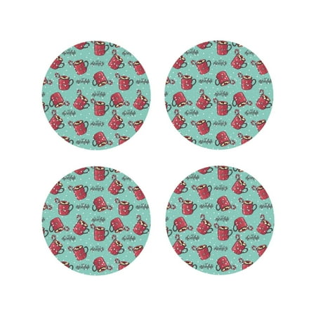 

Junzan Snowflake Hot Cocoa Print Coasters for Drinks - Leather Coasters Set of 4 for Coffee Table for Housewarming/Kitchen/Bar/Decor-Round Shape