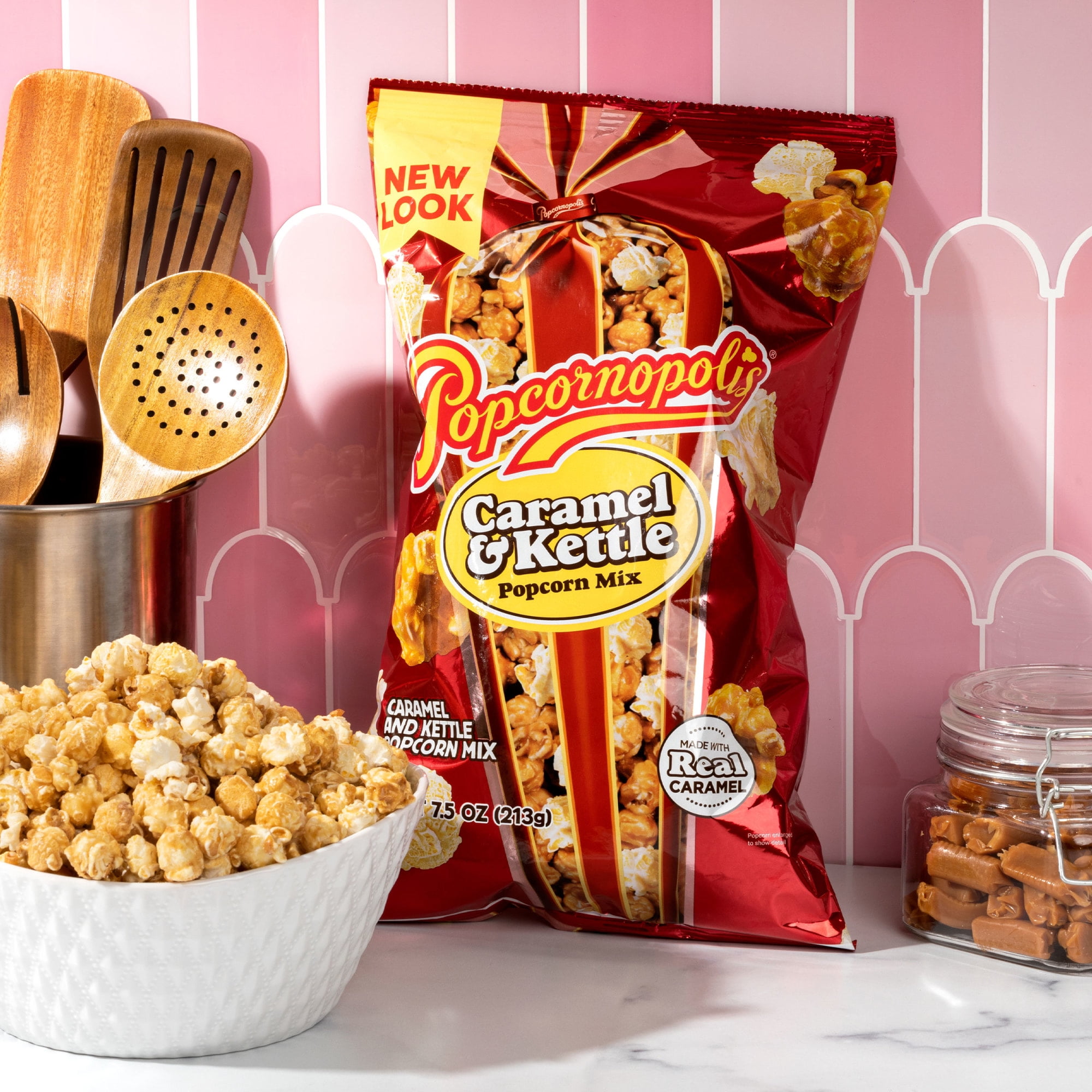 (2 pack) Popcornopolis Caramel & Kettle Mix 7.5 oz Bag, Caramel & Kettle Mix Popcorn