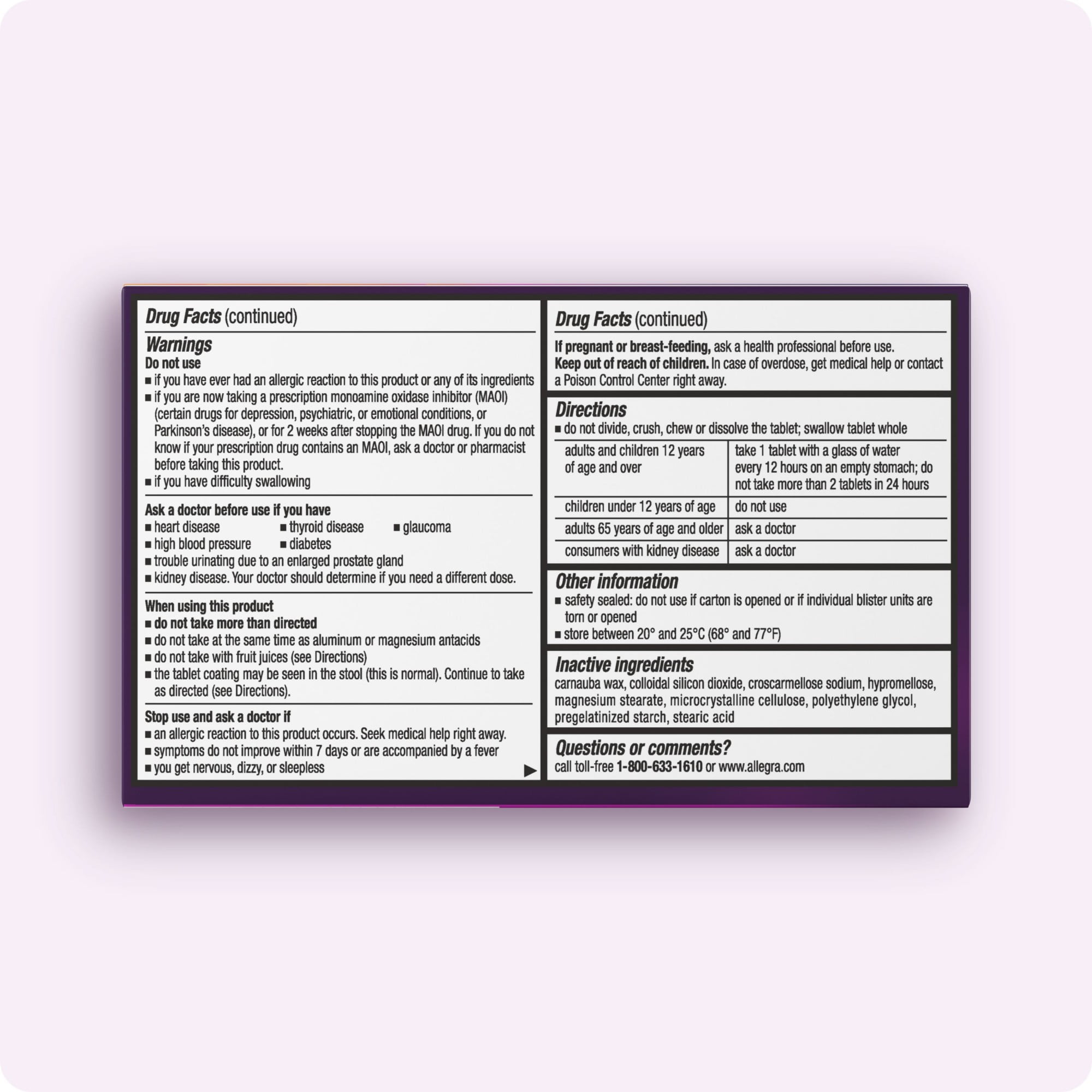 Allegra D 12-Hour Allergy and Congestion Relief Tablets, Non-Drowsy Indoor and Outdoor Allergy Medicine, 60 mg Fexofenadine HCI and 120 mg Pseudoephedrine Antihistamine Pill, 20-Count