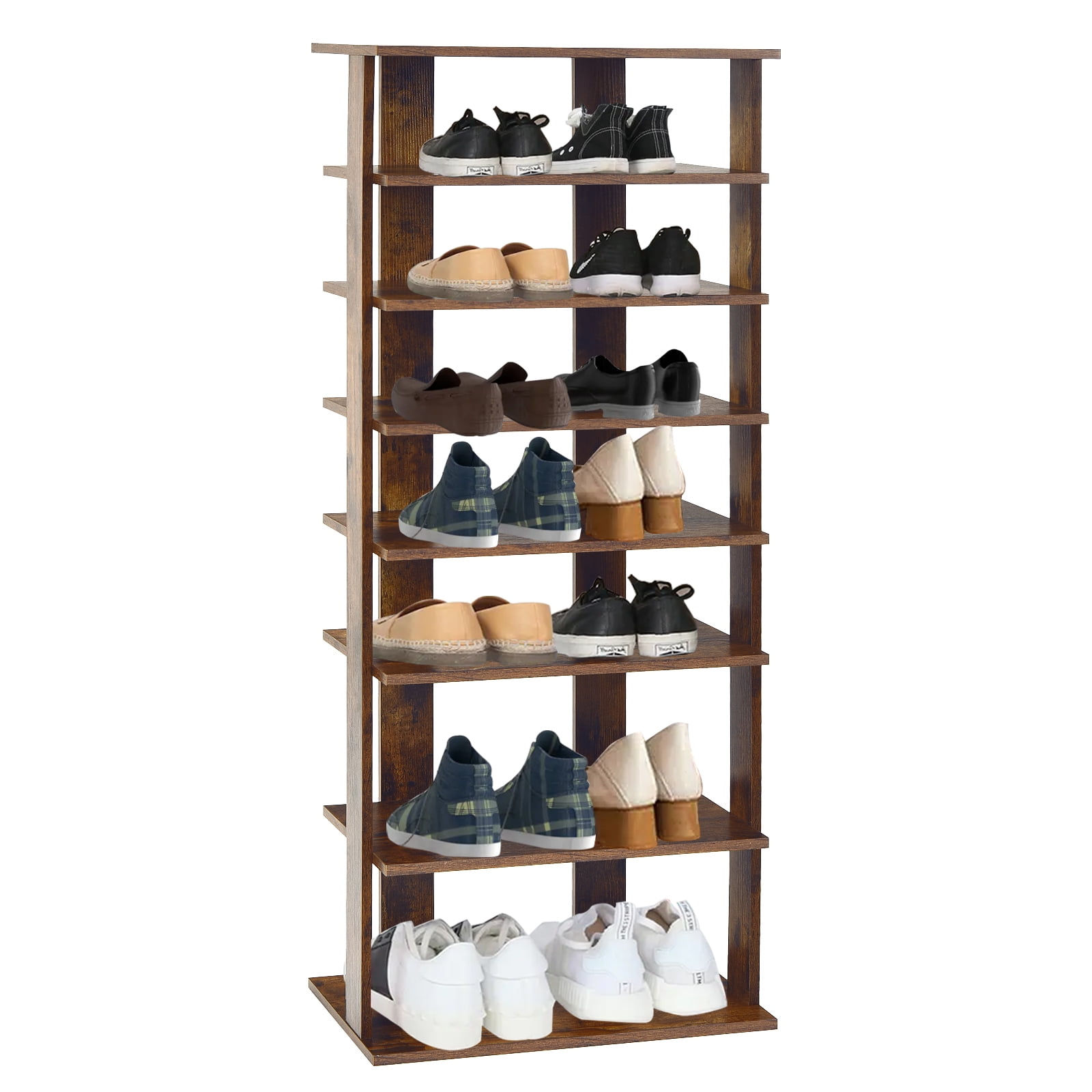 7Tier Industrial Vertical Shoe Rack, Shoe Storage Tower with Detachable Board, Different Gaps