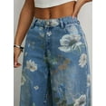 thumbnail image 2 of High-Rise Vintage Floral Straight Leg Pants for Women Summer Casual Denim Pants Blue XL, 2 of 7