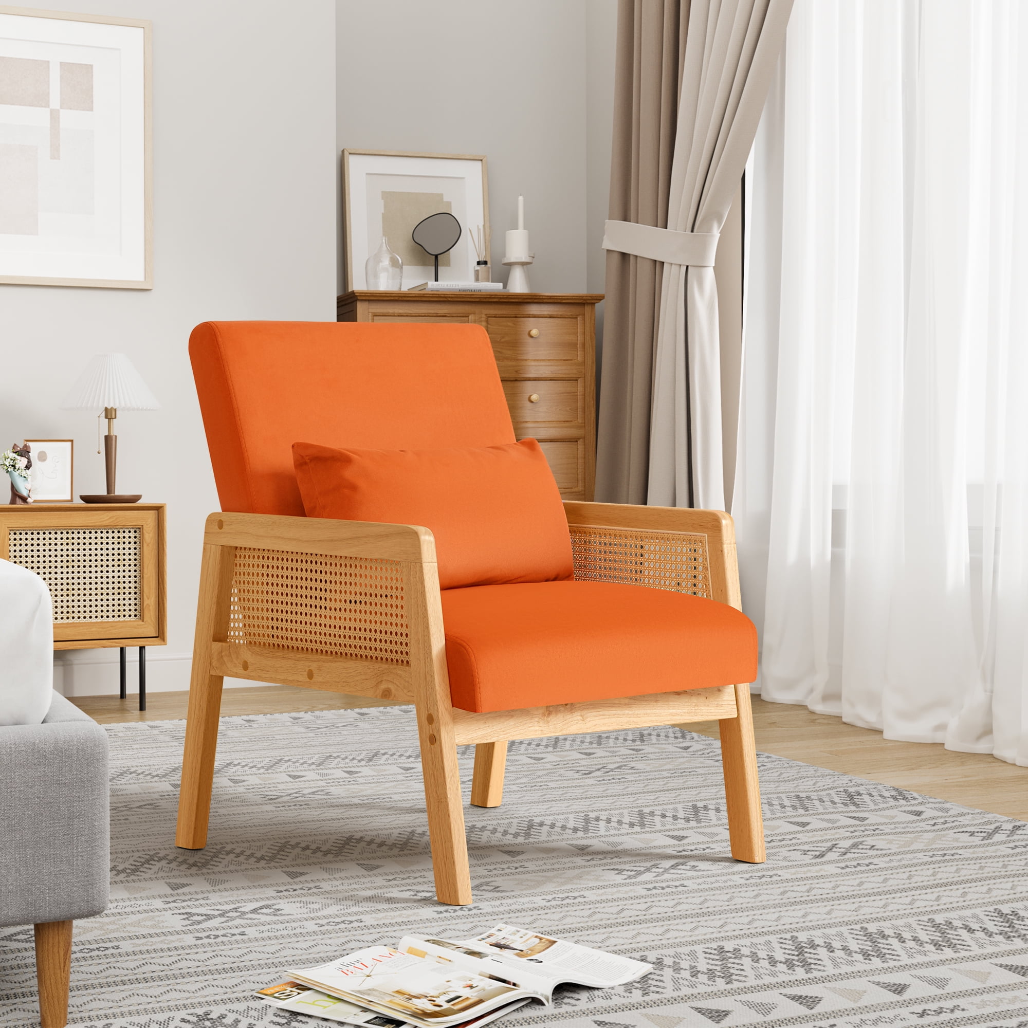 Homall Accent Chair Modern Upholstered Arm Chair with Solid Wood Frame and Pillow, Orange