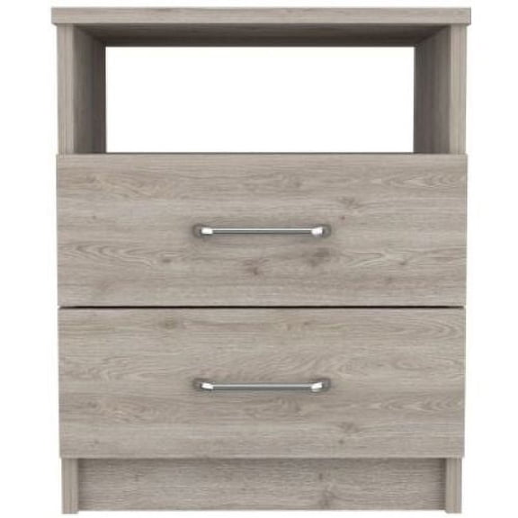 Xukmct Nightstand with 1 Open Shelf, 2 Drawers End Table Side Table for Living Room, Bedroom, Light Gray