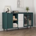 thumbnail image 3 of Modern Kitchen Pantry Storage Cabinet , 55" Coffee Bar Storage Cabinet with 2 Drawers, 2 Open Storage Compartment & 2 Glass Doors, Wood Buffet Table for Kitchen, Living Room, Green, 3 of 5