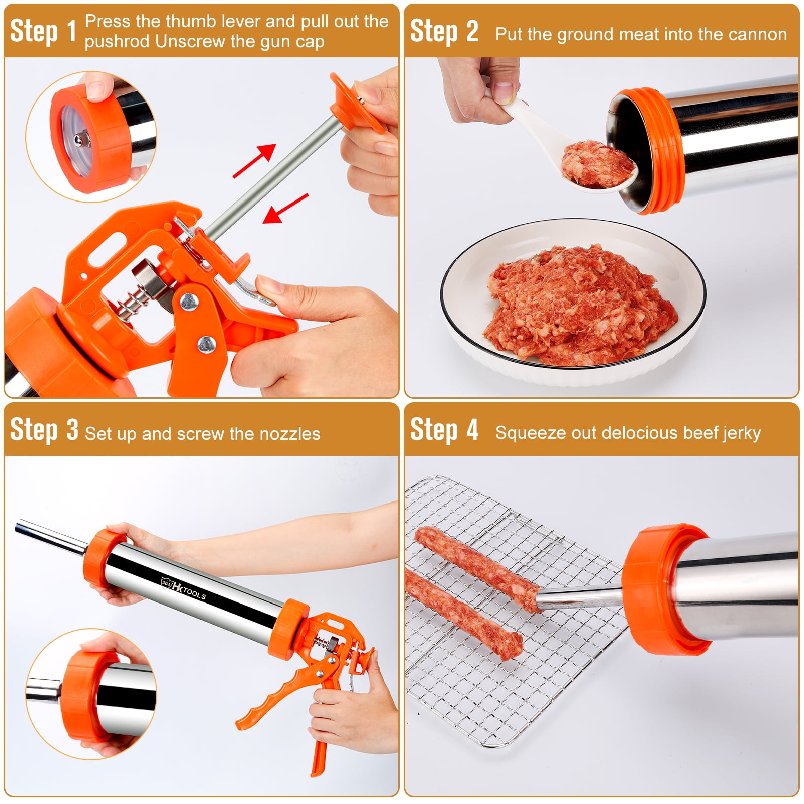HK Extra Large 2.5 Pound Jerky Gun Kits, Stainless Steel Beef Jerky Gun