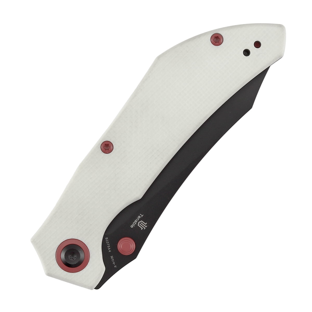 Tenable Tipper Folding Pocket Knife .39'' Blackwash Nitro V Blade,White G10 Handle,B1079A4