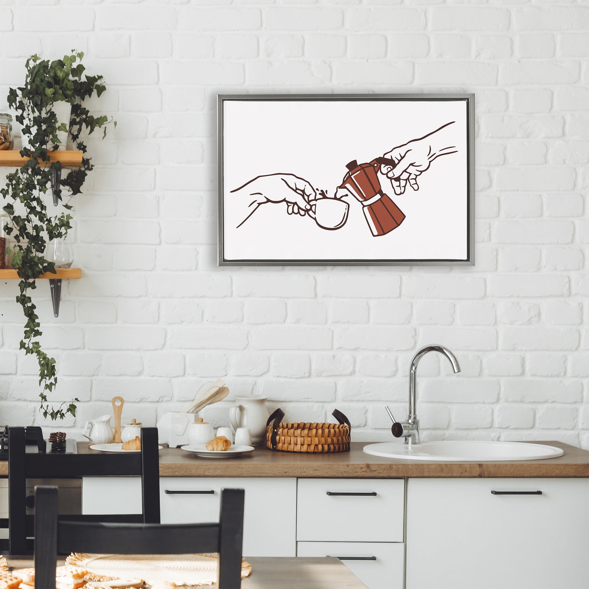 Stupell Industries Creation Of Coffee Classic Parody Gray Framed Floater Canvas Wall Art, design by Tobe Fonseca