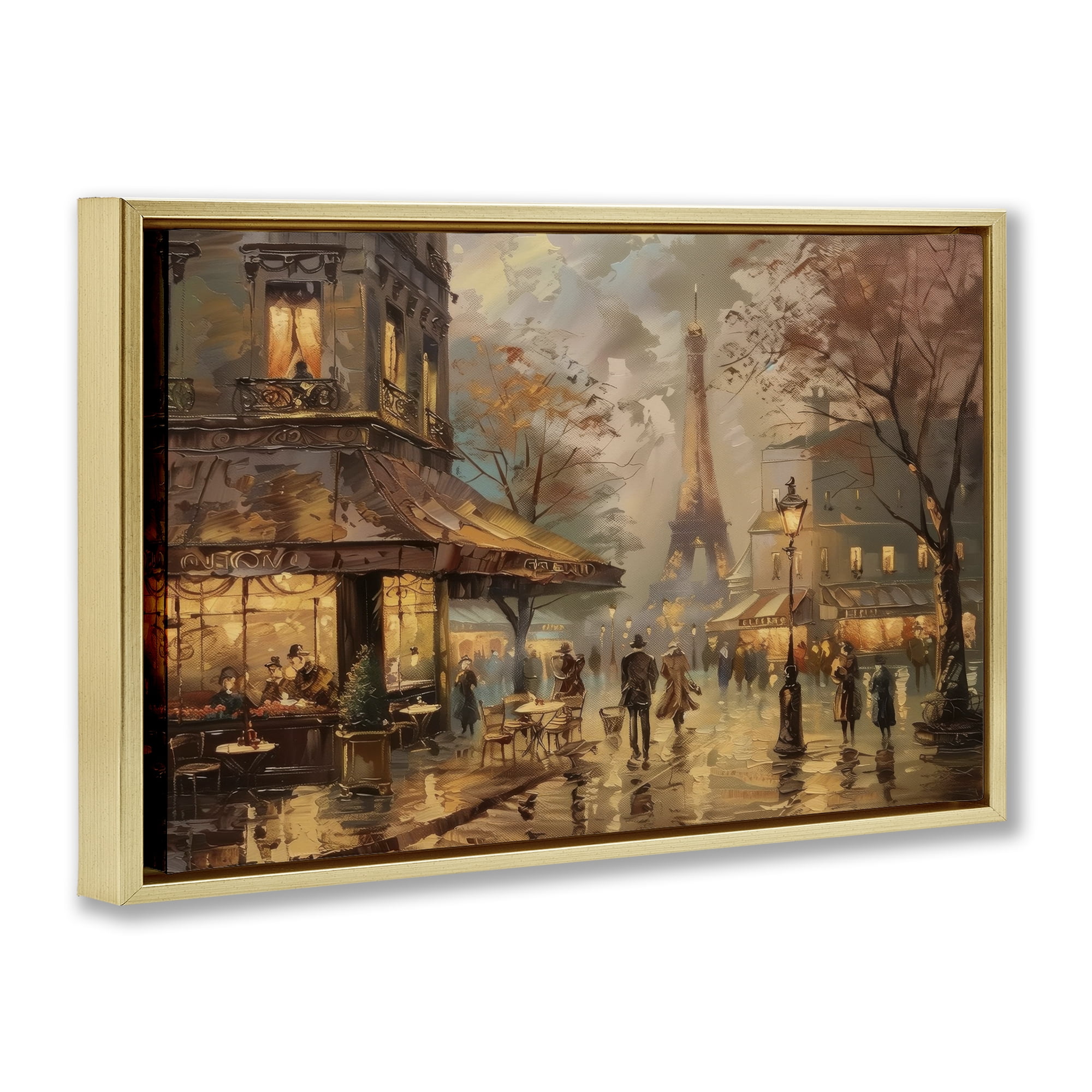 Stupell Industries Parisian Fall Townscape Scenic & Cityscapes Painting Gold Floater Framed Canvas Art Print Wall Art, 25 x 17