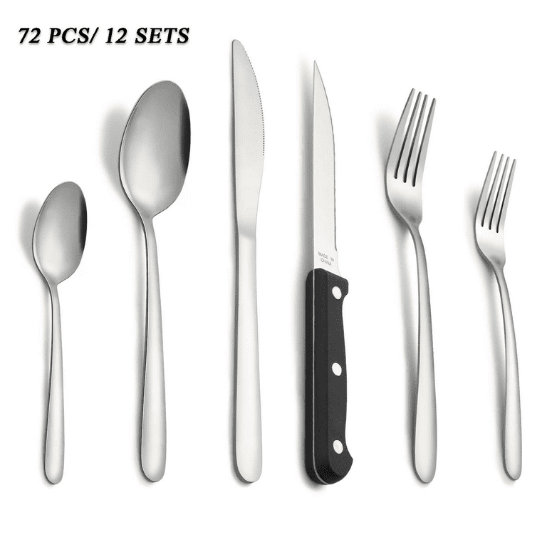 BEWOS 72 Pieces Silverware Set for 12, Cutlery Set with Steak Knives,  Stainless Steel Flatware Set, Mirror Polished Flatware, Knives, Forks and  Spoons Silverware, Dishwasher Safe Kitchen Utensils Set - Yahoo Shopping