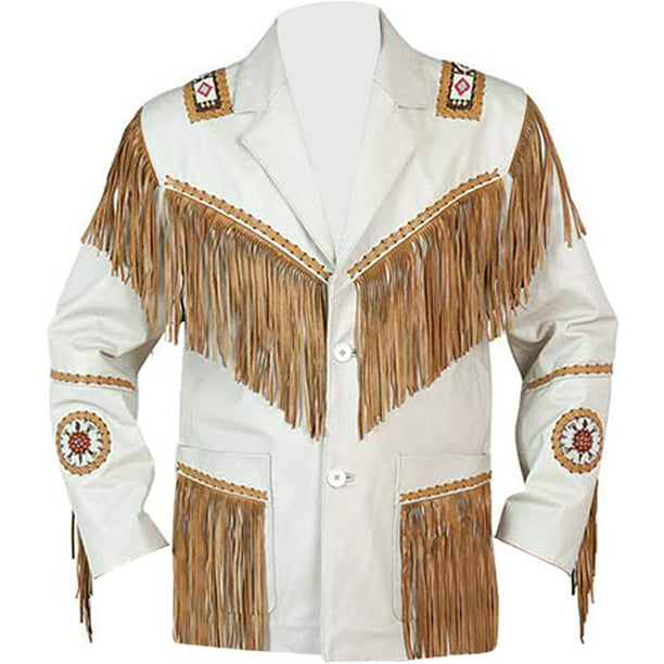 hoe Druppelen Terminologie Coolhides Men's Western Cowhide Cowboy Leather Jacket Fringe and Beaded &  Botton Close Native American Coat Style - Walmart.com