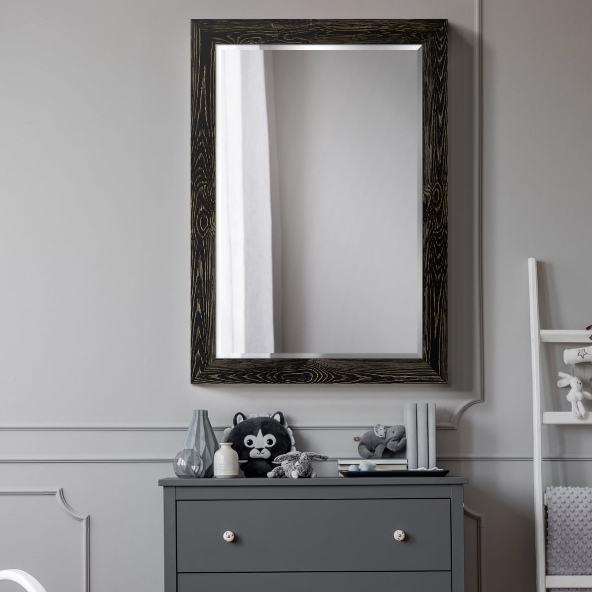 Beveled Edge Framed 29 in. W x 41 in. H Rectangle Wood Black Mirror