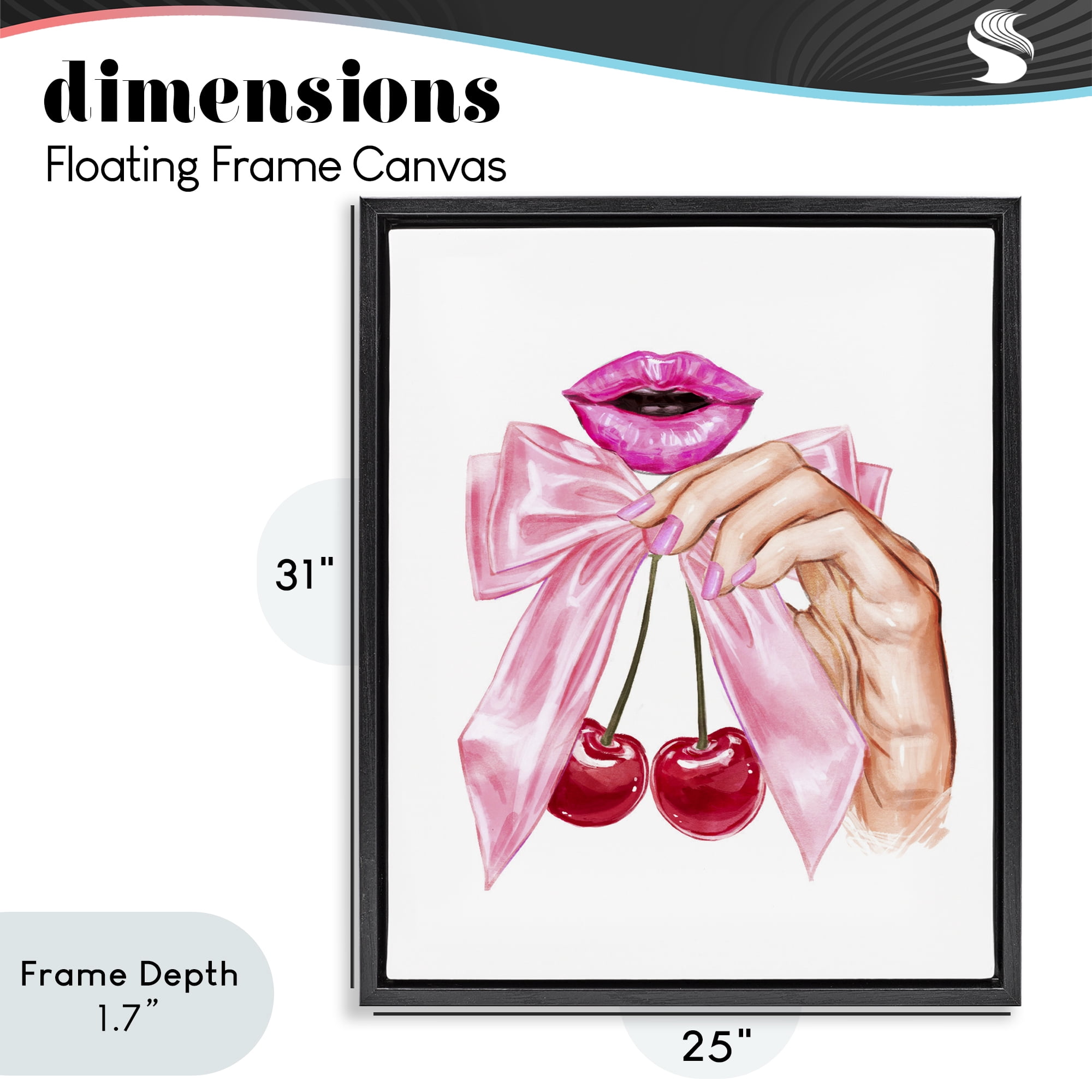 Stupell Industries Lips & Feminine Cherries Black Framed Floater Canvas Wall Art, design by Ziwei Li