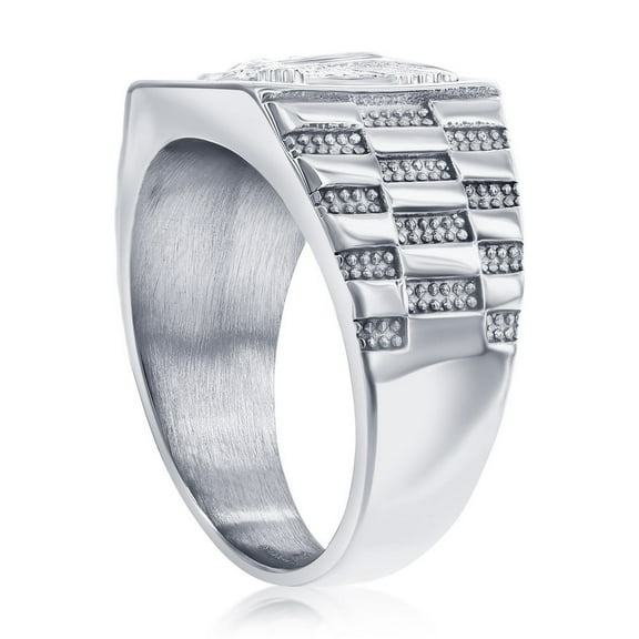 Beaux Bijoux Men's Stainless Steel Square Textured Ring - Unique Eagle Design Ring - Comfort Fit Ring for Him