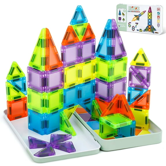 Askmuse 50PCS Magnetic Blocks Building Set, Magnet Tiles for Toddlers, Strong Magnets STEM Toys, Safe Magnetic Toys for Kids Ages 3 , Preschool Learning & Travel Play