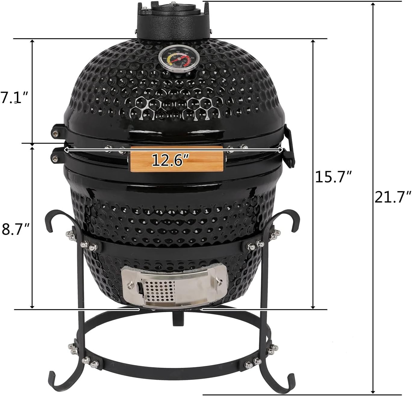 VINGLI 13" Kamado Charcoal Grill Portable Barbecue Grill BBQ Kettle Stand Lid Perfect for Outdoor Camping Patio Backyard Picnic