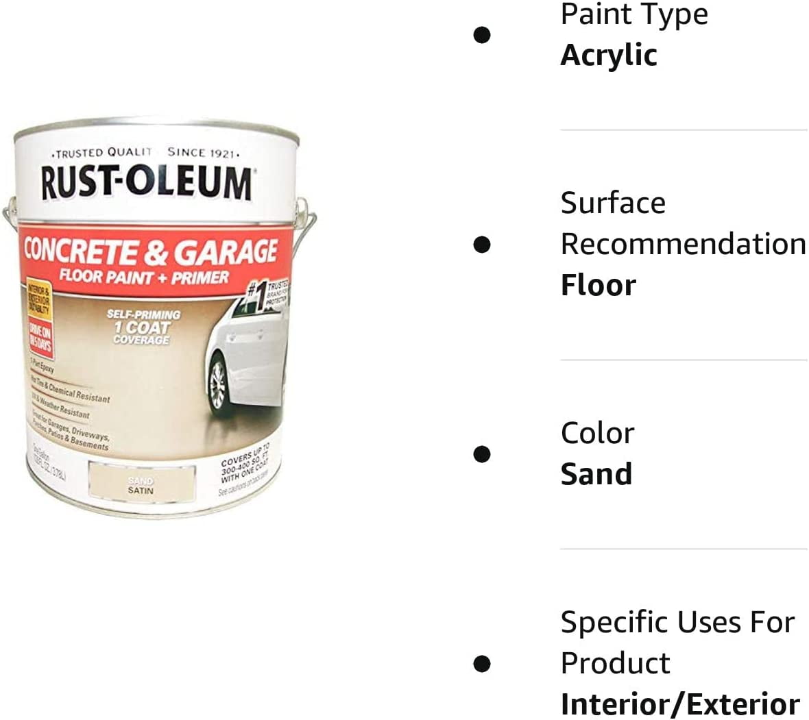 Sand, Rust-Oleum Concrete and Garage Floor Satin Paint-347121, gallon