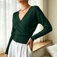 thumbnail image 4 of cocolona Wrap Sweater for Women V Neck Long Sleeve Cross Wrap Elegant Knit Tops Slim Waist Cinched Trendy Fall Outfits, 4 of 7