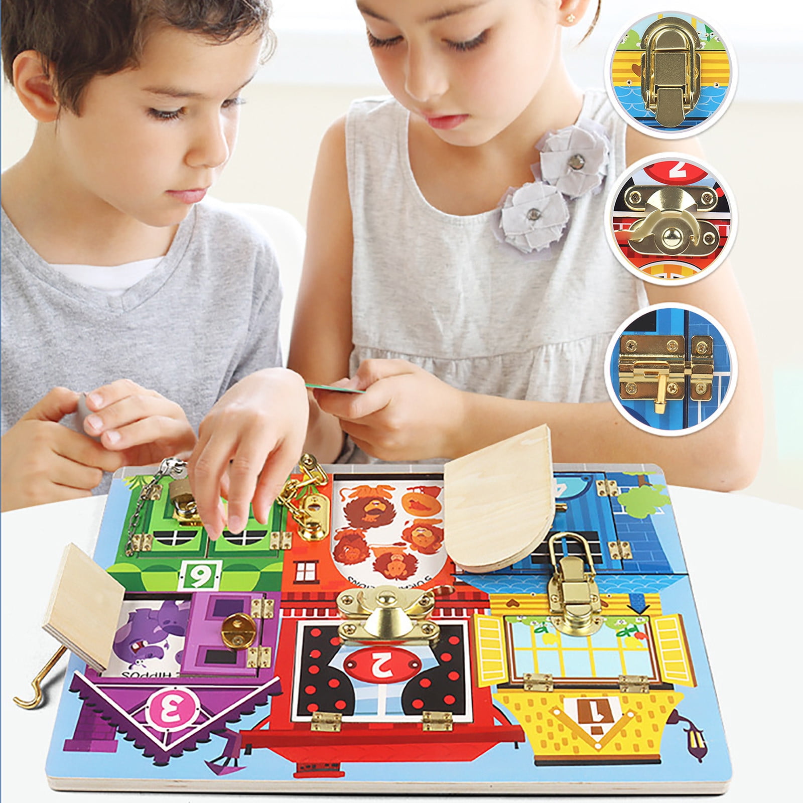 Naittoop Christmas Toys Gift Wooden House Open Door Unlock Busy Board Children Puzzle Early Education Unlock Busy Block Toys Walmart