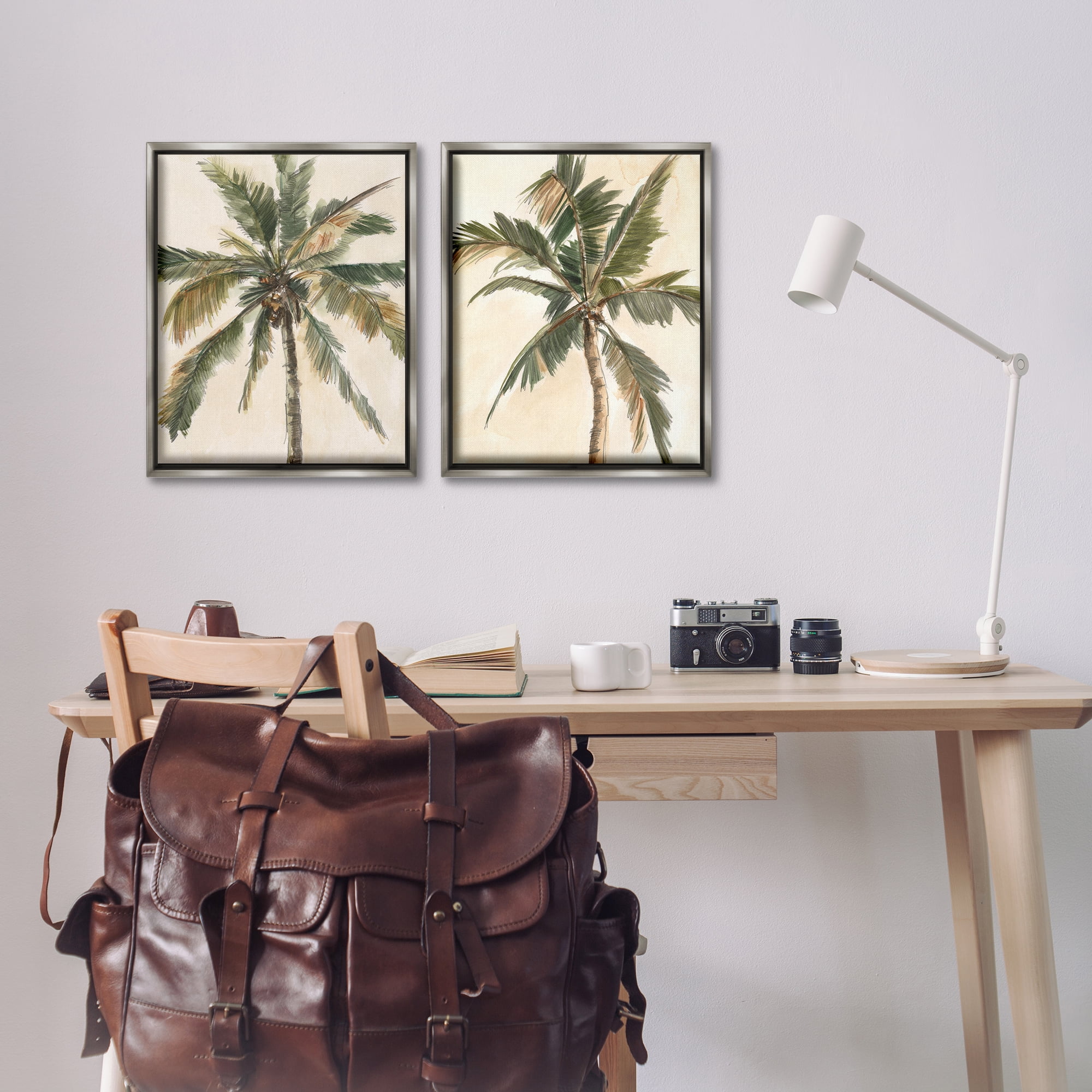 Stupell Industries Majestic Towering Palms Plants & Flowers Painting Gray Floater Framed Canvas Art Print Wall Art, 17 x 21, Set of 2