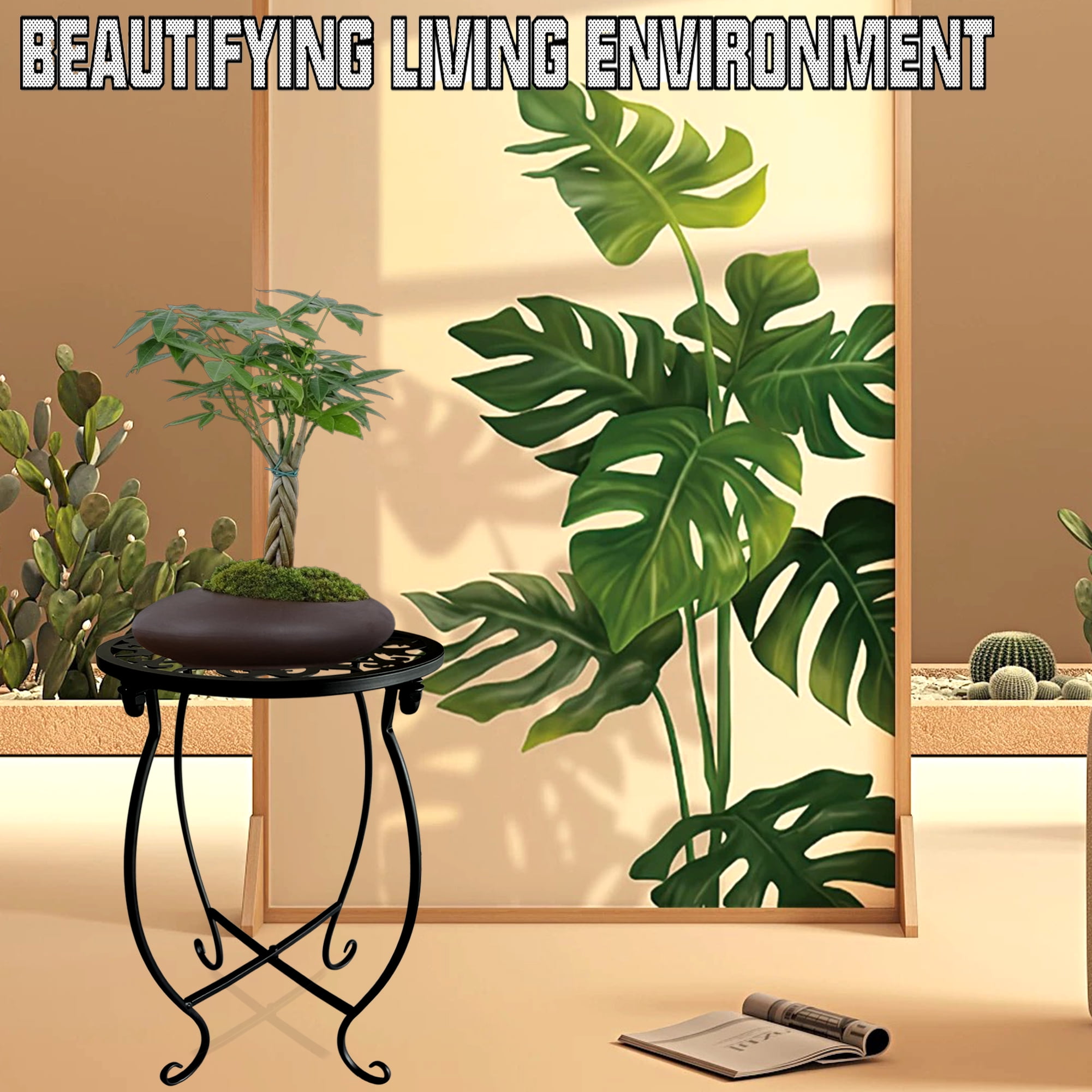EKINIYAR Plant Stand Indoor Outdoor, Metal Plant Stand for Indoor Plants Iron Art Flower Pot Holder Stand Decoration Shelf Racks for Single Planter Use in Garden Patio Corner 2 Pack